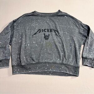 Women’s XL Mickey Mouse Rock & Roll Sweatshirt Cropped Baggy Splatter